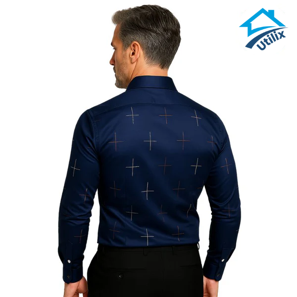 [PAGUE 3 LEVE 5] Camisa Manga Longa Casual European em Seda Gelo e Poliéster + BRINDES: Cinto, Carteira e Relógio
