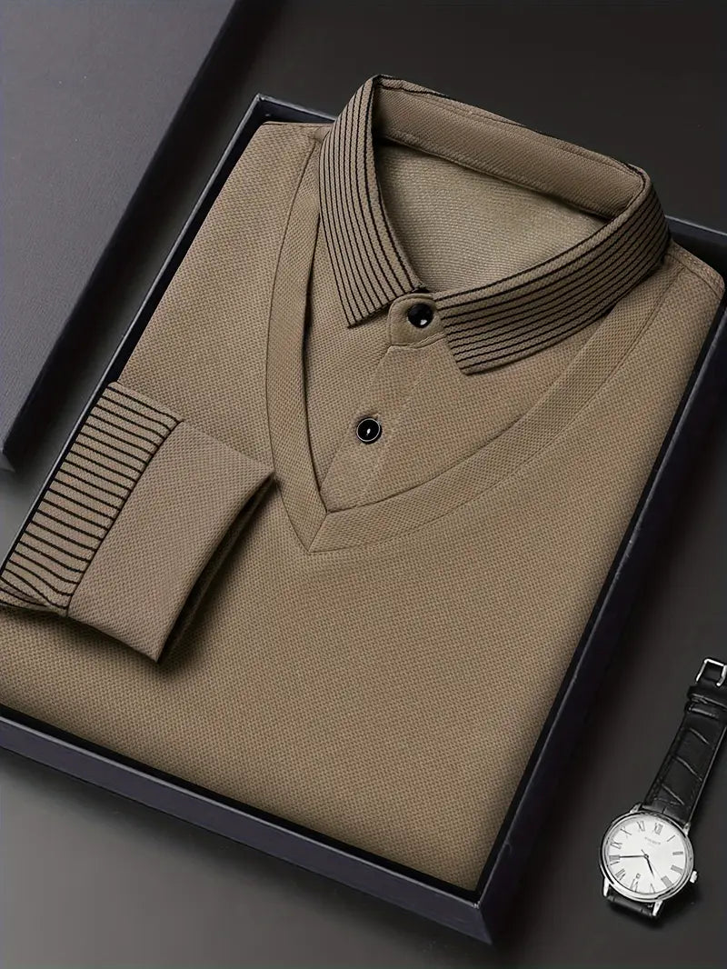 [PAGUE 2 LEVE 4] Camisa Polo Casual Elegance em Malha de Seda Gelo e Poliéster + BRINDES: Carteira e Relógio